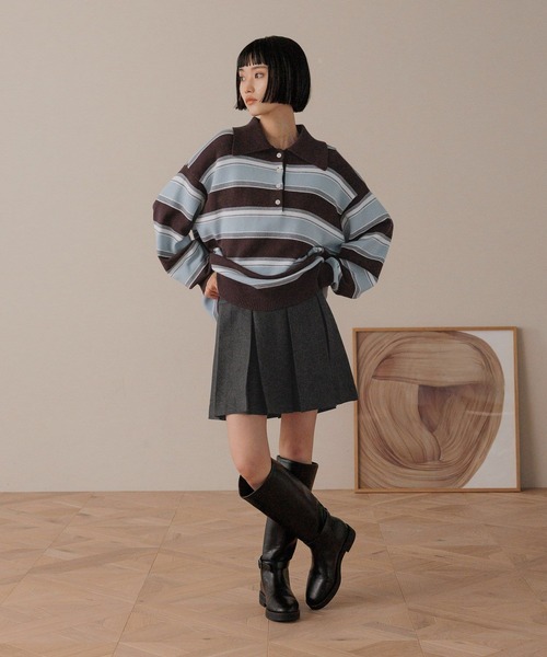 LOWRYS FARM（ローリーズファーム）の「ラガーニットプルオーバーＬＳ　581147（ニット/セーター・レディース・ブラウン/ネイビー・FREE）」の3枚目の写真