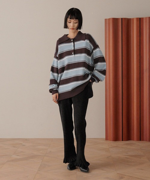 LOWRYS FARM（ローリーズファーム）の「ラガーニットプルオーバーＬＳ　581147（ニット/セーター・レディース・ブラウン/ネイビー・FREE）」の4枚目の写真