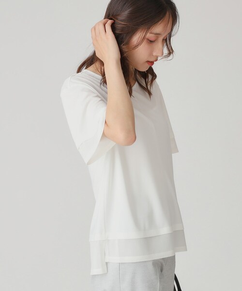 COUP DE CHANCE（クードシャンス）の「【手洗い可】リラクシージャージトップス（Tシャツ/カットソー・レディース・ネイビー/ホワイト/ナチュラル/ブラック/ネイビー系/ブラック系・38/34）」の2枚目の写真