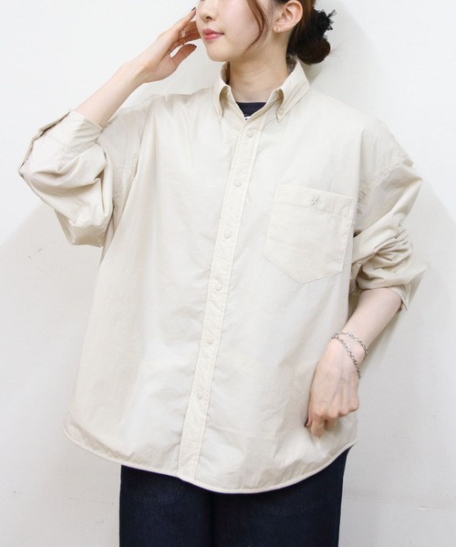 GYMPHLEX（ジムフレックス）の「Gymphlex/ジムフレックス　ボタンダウンフーデッドロングスリーブシャツ　B.D. HOODED LONG SLEEVE SHIRT　GY-B0412 DNT（その他アウター・レディース・チャコールグレー/クリーム・14）」の7枚目の写真