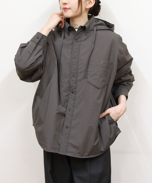 GYMPHLEX（ジムフレックス）の「Gymphlex/ジムフレックス　ボタンダウンフーデッドロングスリーブシャツ　B.D. HOODED LONG SLEEVE SHIRT　GY-B0412 DNT（その他アウター・レディース・チャコールグレー/クリーム・14）」の16枚目の写真