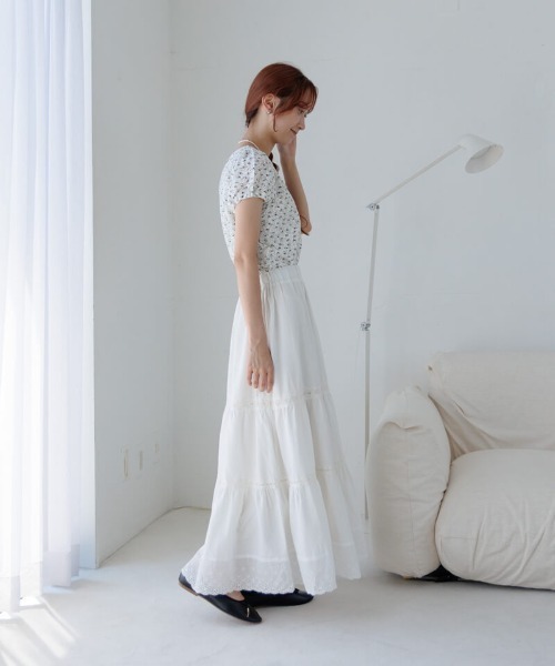 flower(フラワー)の「ブルームコットンスカート(スカート・レディース・ホワイト/ブラウン・FREE)」の8枚目の写真