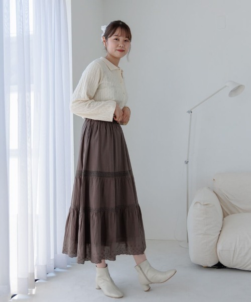 flower(フラワー)の「ブルームコットンスカート(スカート・レディース・ホワイト/ブラウン・FREE)」の16枚目の写真