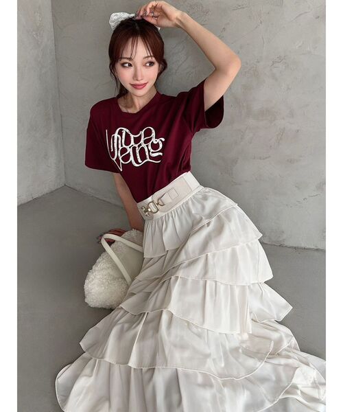 RESEXXY（リゼクシー）の「オーバーラップフリルスカート（スカート・レディース・イエロー/チャコールグレー/アイボリー・FREE）」の2枚目の写真