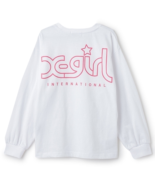 X-girl Stages(エックスガールステージス)の「ミルズロゴバックプリント長袖Tシャツ(Tシャツ/カットソー・キッズ・ホワイト/スモークピンク/ブラック・140cm/130cm/80cm/110cm/90cm/100cm/120cm)」の2枚目の写真