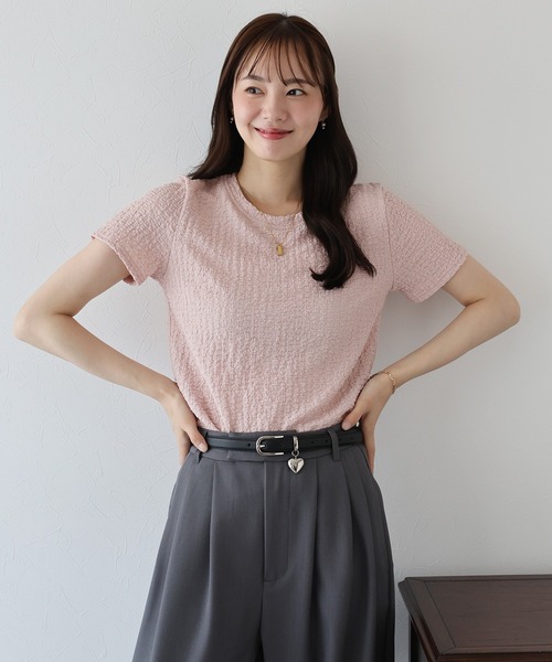BLUEEAST（ブルーイースト）の「ぽこぽこジャガードTシャツ（Tシャツ/カットソー・レディース・アイボリー/ブラック/イエロー/ピンク・MEDIUM）」の13枚目の写真
