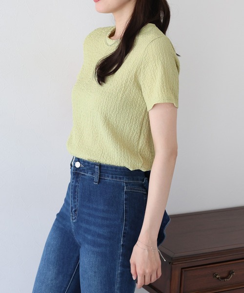 BLUEEAST（ブルーイースト）の「ぽこぽこジャガードTシャツ（Tシャツ/カットソー・レディース・アイボリー/ブラック/イエロー/ピンク・MEDIUM）」の22枚目の写真