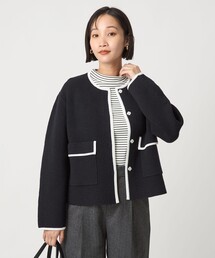 マドモアゼルノンノン　麻100％　ノーカラーコート　羽織り　カーディガン セール】 【60th Anniversary Collection】コットンレトロニット