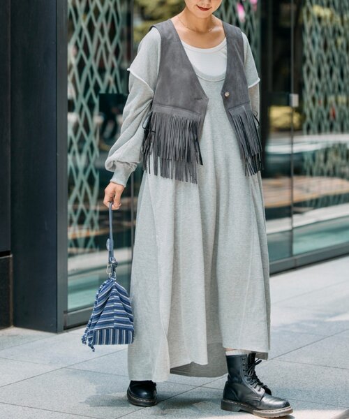 etsinta(エシンタ)の「etsintaリメイクワッフルワンピース(ワンピース・レディース・ブラック/グレー・ONE SIZE)」の2枚目の写真
