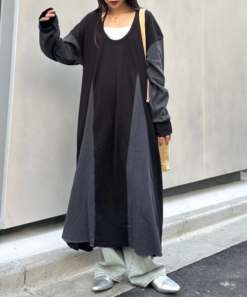 etsinta(エシンタ)の「etsintaリメイクワッフルワンピース(ワンピース・レディース・ブラック/グレー・ONE SIZE)」の1枚目の写真
