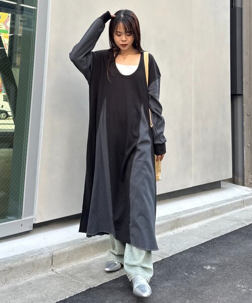 etsinta(エシンタ)の「etsintaリメイクワッフルワンピース(ワンピース・レディース・ブラック/グレー・ONE SIZE)」の3枚目の写真