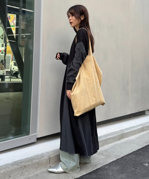 etsinta(エシンタ)の「etsintaリメイクワッフルワンピース(ワンピース・レディース・ブラック/グレー・ONE SIZE)」の6枚目の写真