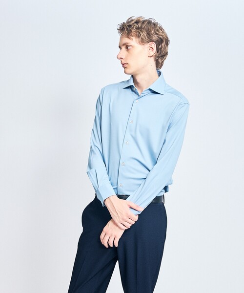 ABAHOUSE(アバハウス)の「【接触冷感】アイスピケ ストレッチ 長袖シャツ / FLEX SHIRTS(ビジネスシャツ・メンズ・サックスブルー/ホワイト/ネイビー/ブラック/ライトブルー/ダークネイビー・46/50/48/44)」の5枚目の写真