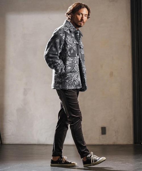 wjk reluxe(ダブルジェーケーリラックス)の「mj10963-paisley pattern boa fleece CPO jacket ボアフリースジャケット(WR25W-19)(その他アウター・メンズ・グレー/ホワイト/ブラック・L/M/S)」の4枚目の写真