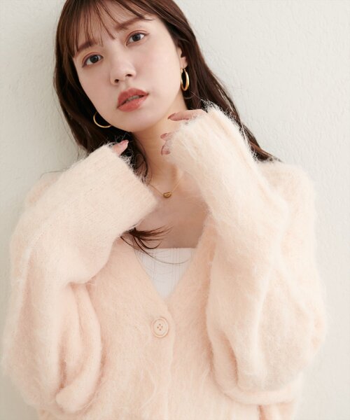 シャギー起毛Vネックニットカーディガン（カーディガン/ボレロ