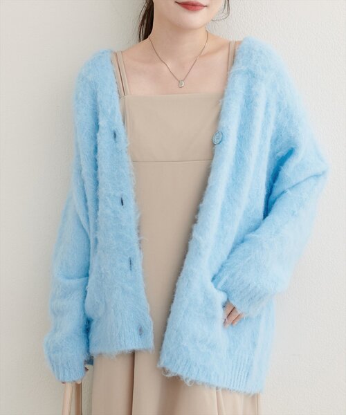 シャギー起毛Vネックニットカーディガン（カーディガン/ボレロ