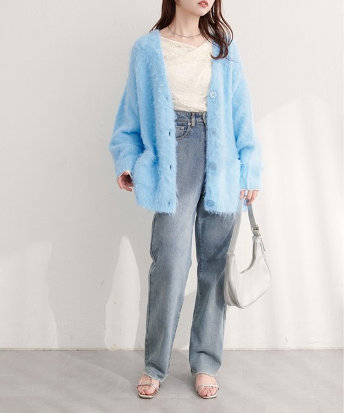 シャギー起毛Vネックニットカーディガン（カーディガン/ボレロ