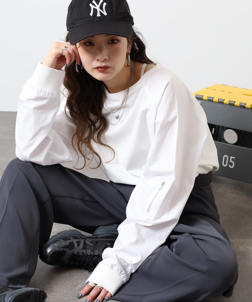 Arinomama(アリノママ)の「ラグラン切替オーバーT(Tシャツ/カットソー・レディース・ブラック/ワインレッド/オフホワイト/カーキ・FREE)」の2枚目の写真