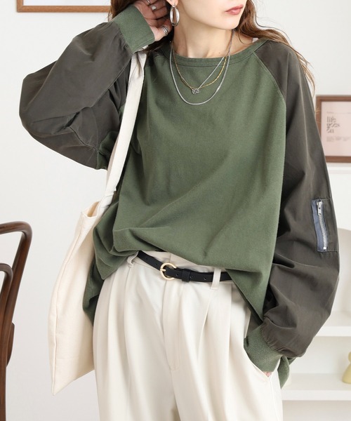 Arinomama(アリノママ)の「ラグラン切替オーバーT(Tシャツ/カットソー・レディース・ブラック/ワインレッド/オフホワイト/カーキ・FREE)」の4枚目の写真
