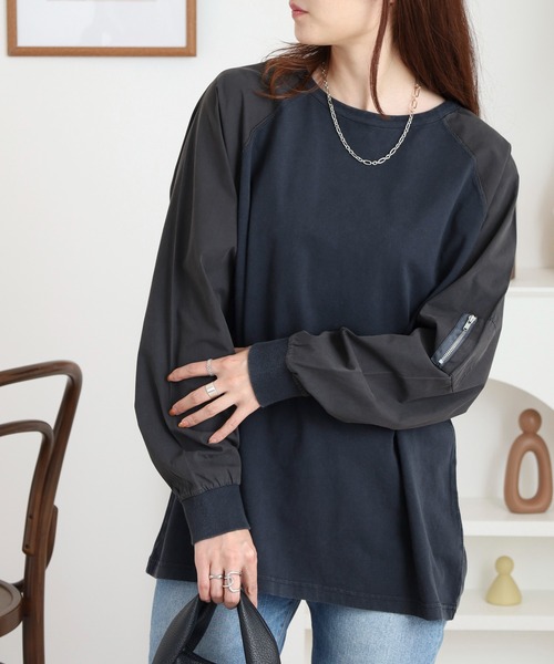 Arinomama(アリノママ)の「ラグラン切替オーバーT(Tシャツ/カットソー・レディース・ブラック/ワインレッド/オフホワイト/カーキ・FREE)」の3枚目の写真