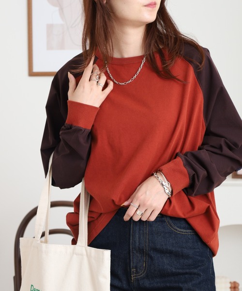 Arinomama(アリノママ)の「ラグラン切替オーバーT(Tシャツ/カットソー・レディース・ブラック/ワインレッド/オフホワイト/カーキ・FREE)」の1枚目の写真