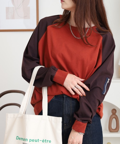 Arinomama(アリノママ)の「ラグラン切替オーバーT(Tシャツ/カットソー・レディース・ブラック/ワインレッド/オフホワイト/カーキ・FREE)」の15枚目の写真