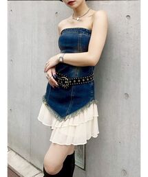 EVRIS | フリルドッキングデニムベアミニワンピース(ワンピース)