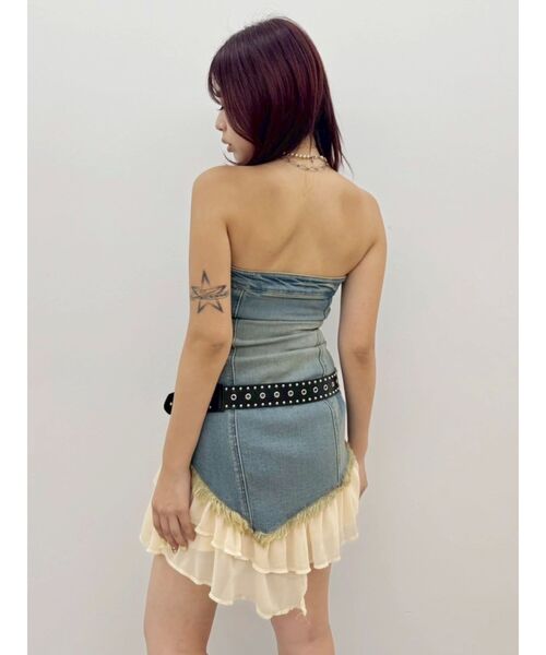 EVRIS（エヴリス）の「フリルドッキングデニムベアミニワンピース（ワンピース・レディース・ライトブルー/インディゴブルー・MEDIUM/SMALL）」の8枚目の写真