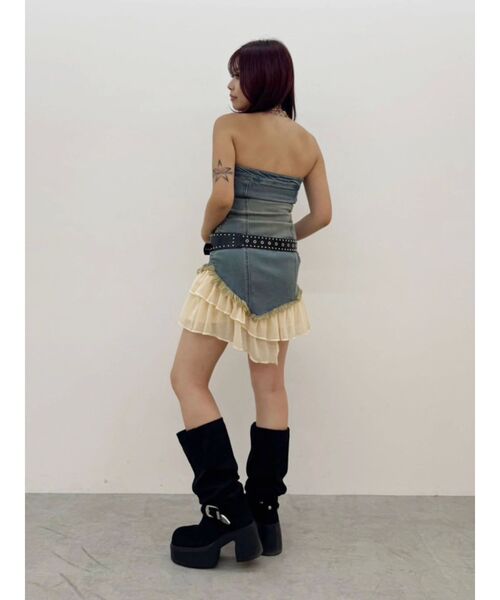 EVRIS（エヴリス）の「フリルドッキングデニムベアミニワンピース（ワンピース・レディース・ライトブルー/インディゴブルー・MEDIUM/SMALL）」の9枚目の写真