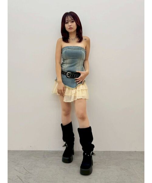 EVRIS（エヴリス）の「フリルドッキングデニムベアミニワンピース（ワンピース・レディース・ライトブルー/インディゴブルー・MEDIUM/SMALL）」の10枚目の写真