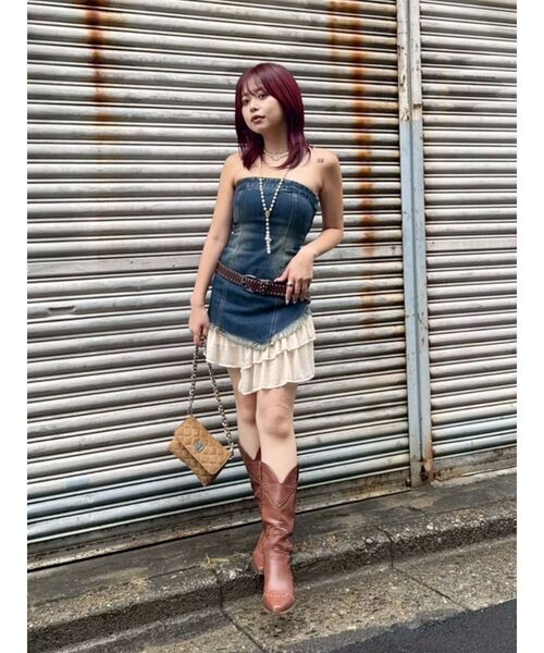 EVRIS（エヴリス）の「フリルドッキングデニムベアミニワンピース（ワンピース・レディース・ライトブルー/インディゴブルー・MEDIUM/SMALL）」の15枚目の写真