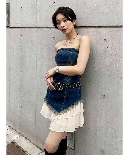 EVRIS（エヴリス）の「フリルドッキングデニムベアミニワンピース（ワンピース・レディース・ライトブルー/インディゴブルー・MEDIUM/SMALL）」の18枚目の写真