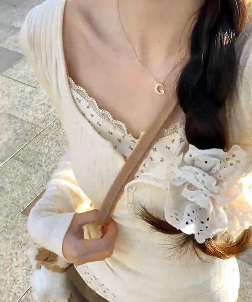 WESTSEA(ウエストシー)の「フェイクレイヤード 長袖 リブトップス 小花柄レースインナー(Tシャツ/カットソー・レディース・ネイビー/オフホワイト/ピンク・L/M)」の8枚目の写真