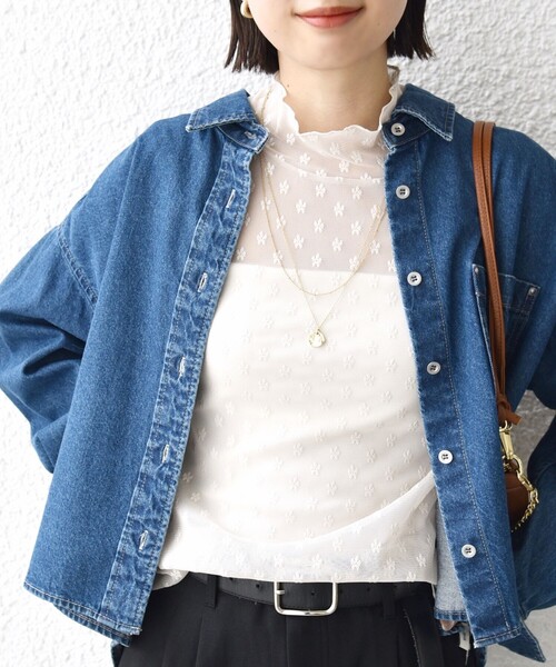 手洗い可能〉フラワー チュール ハイネック プルオーバー（Tシャツ