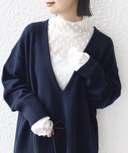 手洗い可能〉フラワー チュール ハイネック プルオーバー（Tシャツ