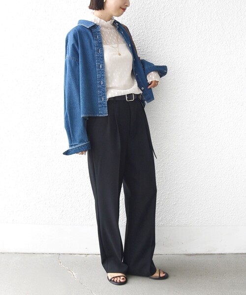 SHIPS(シップス)の「〈手洗い可能〉フラワー チュール ハイネック プルオーバー(Tシャツ/カットソー・レディース・ナチュラル/ブラック/オフホワイト・ONE SIZE)」の13枚目の写真