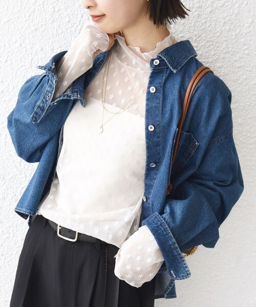SHIPS(シップス)の「〈手洗い可能〉フラワー チュール ハイネック プルオーバー(Tシャツ/カットソー・レディース・ナチュラル/ブラック/オフホワイト・ONE SIZE)」の11枚目の写真