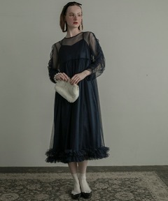 ワンピース ameri BLACK TULLE WAVE TIERED DRESS BLACK TULLE WAVE TIERED DRESS（ワンピース）｜Ameri（アメリ