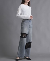 .WORKS（ドットワークス）の「レース左右アシメ切替デニムフレアーパンツ（デニムパンツ）」