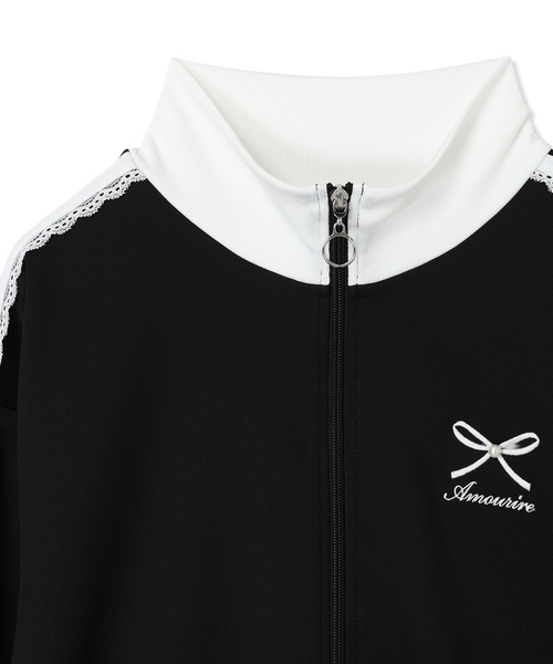 セール】袖リボンライン ジップアップブルゾン/トラック