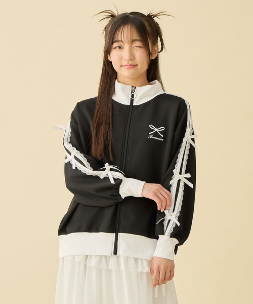 セール】袖リボンライン ジップアップブルゾン/トラック