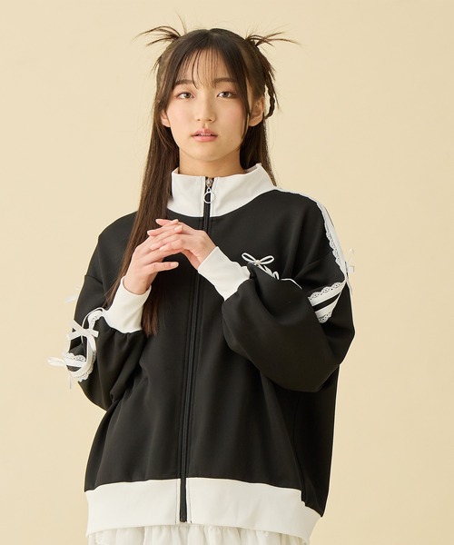 袖リボンライン ジップアップブルゾン/トラックジャケット（ジャージ