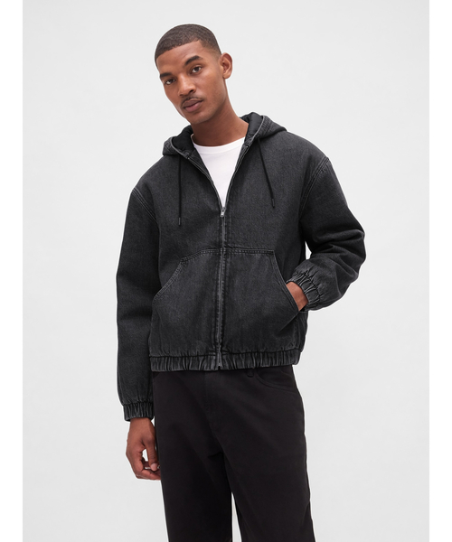 セール】ウルトラソフト デニム 裏ボアジップアップパーカー（デニム