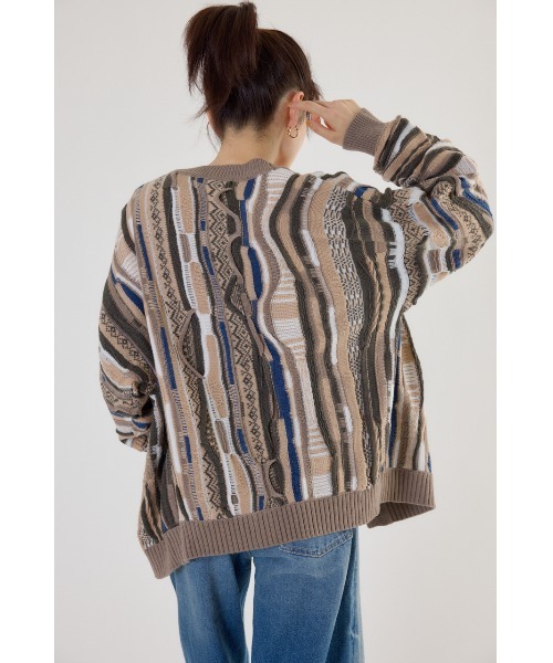 RODEO CROWNS WIDE BOWL（ロデオクラウンズワイドボウル）の「3Dマルチカラーニットカーディガン（カーディガン/ボレロ・レディース・ブルー系その他3/ブルー系その他2/ブラック系その他/ベージュ系その他・MEDIUM/LARGE）」の5枚目の写真