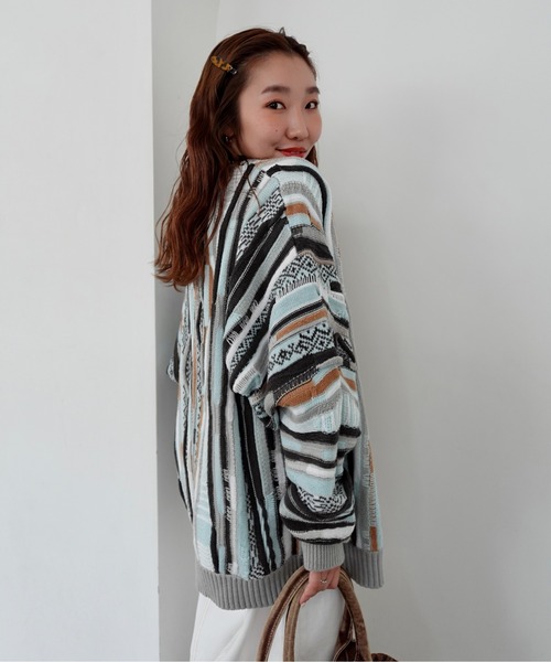 RODEO CROWNS WIDE BOWL（ロデオクラウンズワイドボウル）の「3Dマルチカラーニットカーディガン（カーディガン/ボレロ・レディース・ブルー系その他3/ブルー系その他2/ブラック系その他/ベージュ系その他・MEDIUM/LARGE）」の21枚目の写真