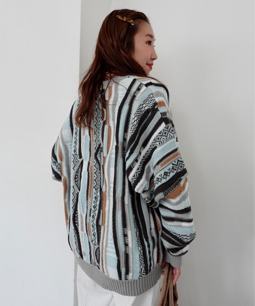 RODEO CROWNS WIDE BOWL（ロデオクラウンズワイドボウル）の「3Dマルチカラーニットカーディガン（カーディガン/ボレロ・レディース・ブルー系その他3/ブルー系その他2/ブラック系その他/ベージュ系その他・MEDIUM/LARGE）」の22枚目の写真