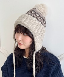 SOLLON.(ソルロン)のノルディック柄イヤーフラップニットキャップ(ニットキャップ/ビーニー)