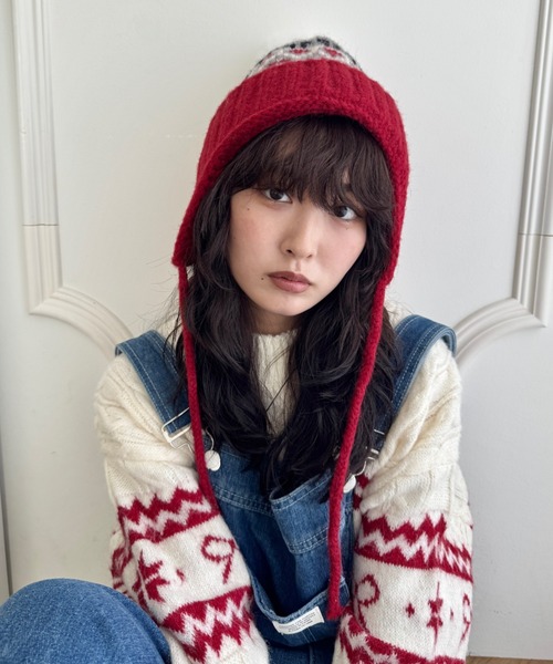 セール】ノルディック柄イヤーフラップニットキャップ（ニットキャップ