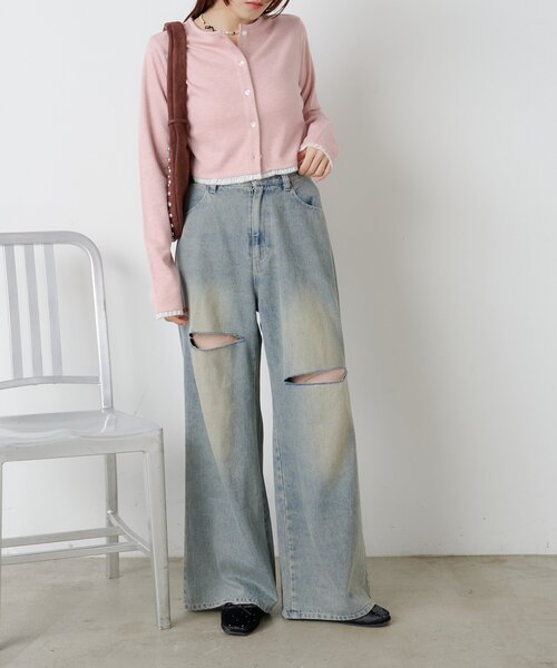 w closet（ダブルクローゼット）の「【25AW】ダメージデニムパンツ（デニムパンツ・レディース・ベージュ/ブルー・MEDIUM/SMALL/LARGE）」の9枚目の写真