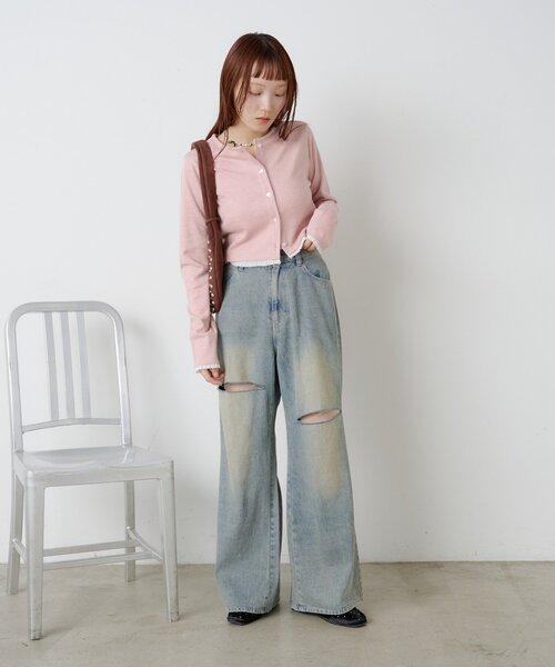 w closet（ダブルクローゼット）の「【25AW】ダメージデニムパンツ（デニムパンツ・レディース・ベージュ/ブルー・MEDIUM/SMALL/LARGE）」の12枚目の写真